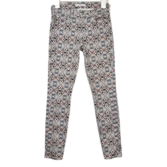 7FAM Kaleidoscope Pattern Print Denim Cotton Blend Skinny Jeans Womens Size 25 - Picture 1 of 13